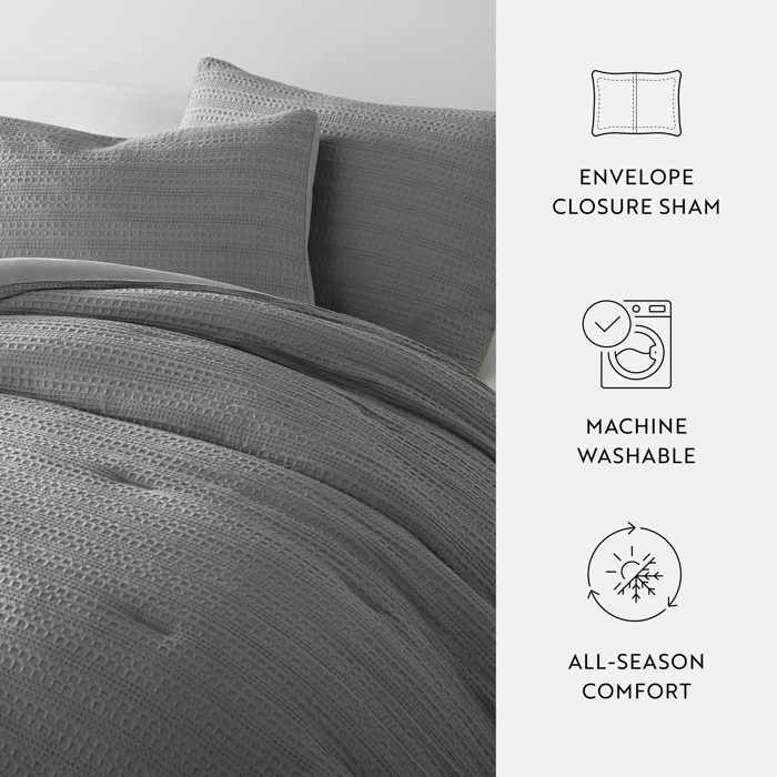 Waffle Textured Comforter Set Down-Alternative Ultra Soft Bedding