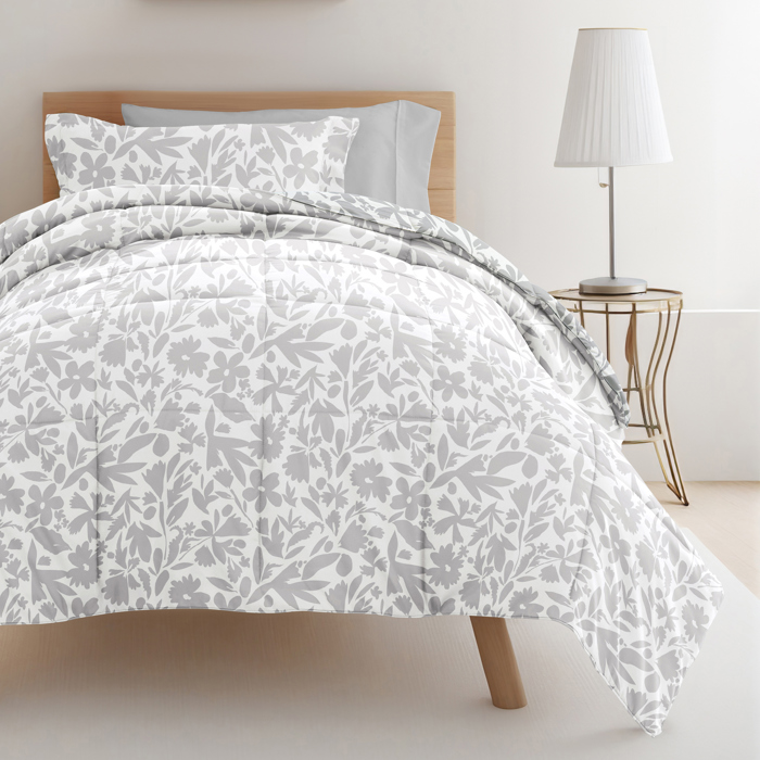 Campus Ready Dorm Bedding Bundle, Patterned Comforter Set, Solid Sheet Set, Pillows and Laundry Bag