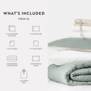 Twin XL Eucalyptus / Natural Ultimate College Essentials Bedding Bundle, Reversible Comforter Set, Solid Sheet Set, Pillows and Laundry Bag