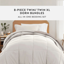 Twin XL Natural / Latte Ultimate College Essentials Bedding Bundle, Reversible Comforter Set, Solid Sheet Set, Pillows and Laundry Bag