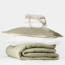 Twin XL Sage / Ivory Ultimate College Essentials Bedding Bundle, Reversible Comforter Set, Solid Sheet Set, Pillows and Laundry Bag