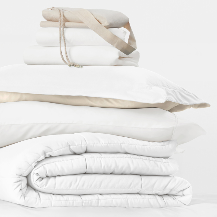 Ultimate College Essentials Bedding Bundle, Reversible Comforter Set, Solid Sheet Set, Pillows and Laundry Bag