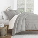 Queen Ribbon Gray Striped Soft Duvet Cover Bedding Set - 18 Pattern Designs