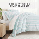 King Puffed Rugged Stripes Light Blue Striped Soft Duvet Cover Bedding Set - 18 Pattern Designs