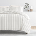 King Puffed Rugged Stripes Light Gray Striped Soft Duvet Cover Bedding Set - 18 Pattern Designs