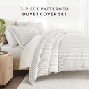 King Puffed Rugged Stripes Light Gray Striped Soft Duvet Cover Bedding Set - 18 Pattern Designs