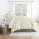 King Puffed Rugged Stripes Sage Striped Soft Duvet Cover Bedding Set - 18 Pattern Designs