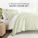 King Puffed Rugged Stripes Sage Striped Soft Duvet Cover Bedding Set - 18 Pattern Designs