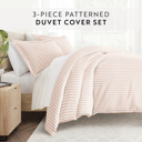 Queen Puffed Rugged Stripes Blush Striped Soft Duvet Cover Bedding Set - 18 Pattern Designs