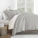 Queen Puffed Rugged Stripes Gray Striped Soft Duvet Cover Bedding Set - 18 Pattern Designs