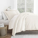Queen Puffed Rugged Stripes Ivory Striped Soft Duvet Cover Bedding Set - 18 Pattern Designs