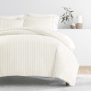Queen Puffed Rugged Stripes Ivory Striped Soft Duvet Cover Bedding Set - 18 Pattern Designs