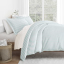 Queen Puffed Rugged Stripes Light Blue Striped Soft Duvet Cover Bedding Set - 18 Pattern Designs