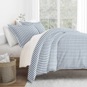 Queen Puffed Rugged Stripes Navy Striped Soft Duvet Cover Bedding Set - 18 Pattern Designs
