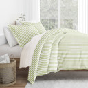 Queen Puffed Rugged Stripes Sage Striped Soft Duvet Cover Bedding Set - 18 Pattern Designs