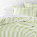 Queen Puffed Rugged Stripes Sage Striped Soft Duvet Cover Bedding Set - 18 Pattern Designs