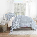 Twin XL Puffed Rugged Stripes Navy Striped Soft Duvet Cover Bedding Set - 18 Pattern Designs