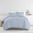 Twin XL Puffed Rugged Stripes Navy Striped Soft Duvet Cover Bedding Set - 18 Pattern Designs