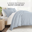Twin XL Puffed Rugged Stripes Navy Striped Soft Duvet Cover Bedding Set - 18 Pattern Designs