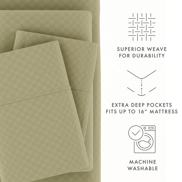 Embossed Microfiber Sheet Set - Checkered Pattern