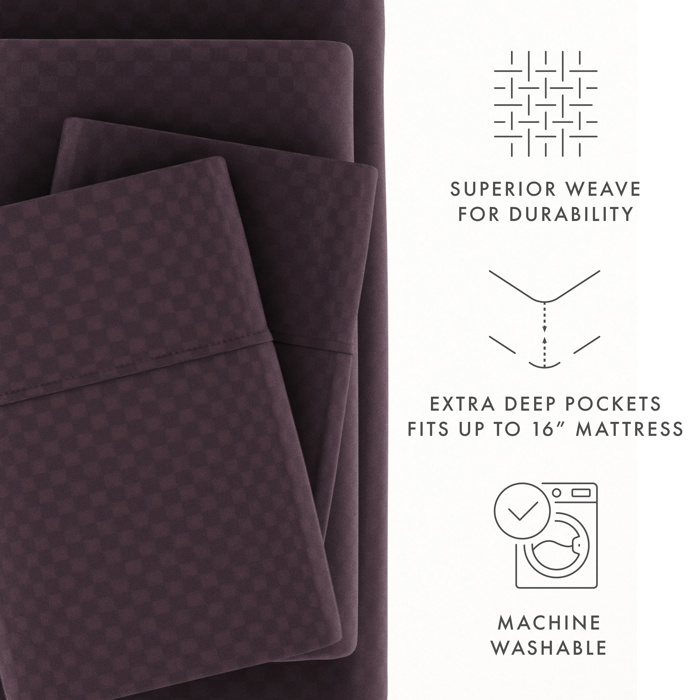 Embossed Microfiber Sheet Set - Checkered Pattern