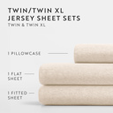 King Oatmeal Jersey Knit Sheets - 100% Cotton - Ultra Soft - 4 Piece Sheet Set - Four Way Stretch
