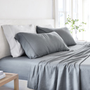 California King Gray Linen Bamboo-Blend Breathable Luxury Bed Sheet Set