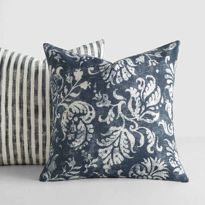 2-Pack Decor Throw Pillows Floral Navy and Yarn-Dyed Bengal Stripe