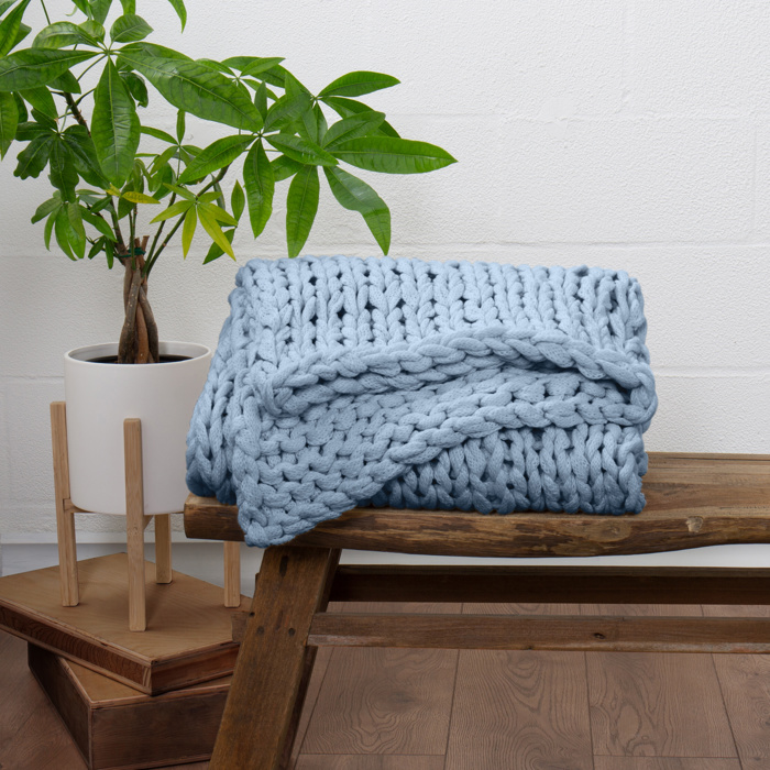 Throw Blanket Chunky Hand-Knit Oversized