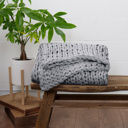 Light Gray Chunky Knit Throw Blanket Chunky Hand-Knit Oversized