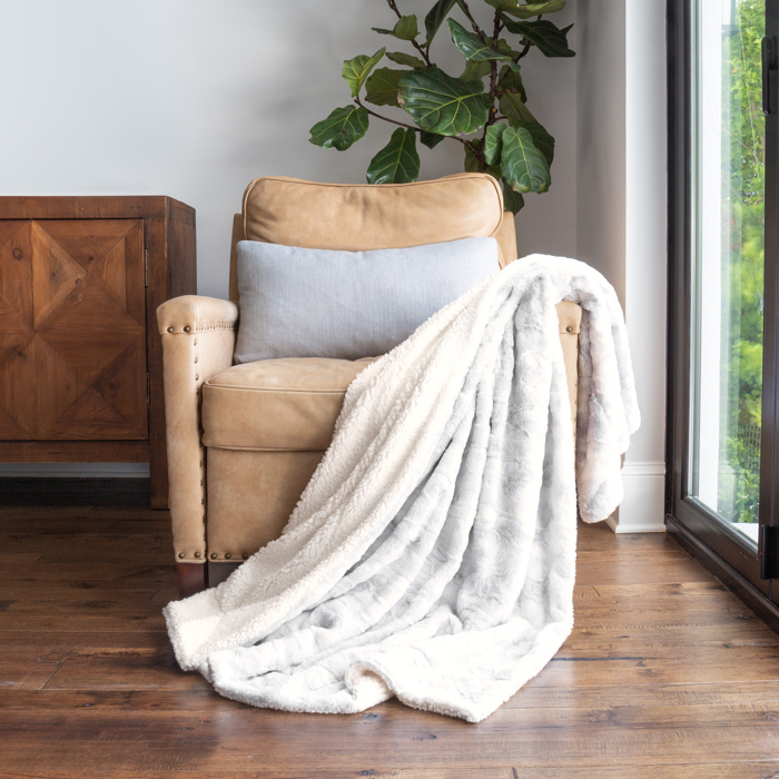 Throw Blanket Faux Fur Light Gray Tie Dye