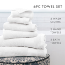 White 6-piece Hotel-Quality 6 Piece Bath Towel Set - 100% Ring Spun Cotton, Ultra Plush, Absorbent