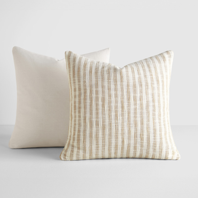 2-Pack Decor Throw Pillows Natural Yarn-Dyed Bengal Stripe and Solid