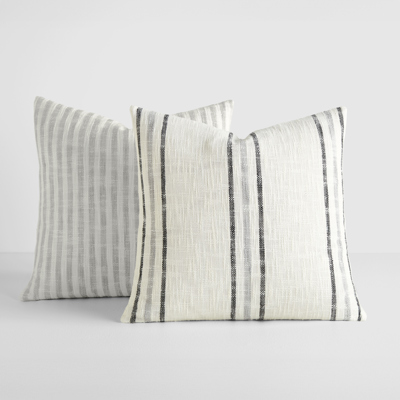 2-Pack Decor Throw Pillows Yarn-Dyed Bengal Stripe and Framed Stripe in Gray