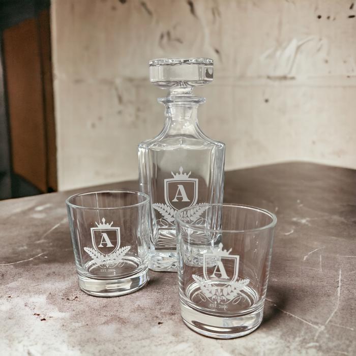 Custom Whiskey Decanter Set | Includes 2 Engraved Glasses
