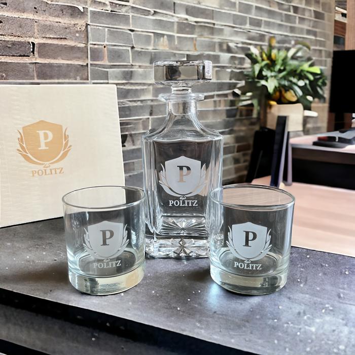 Custom Whiskey Decanter Set | Includes 2 Engraved Glasses
