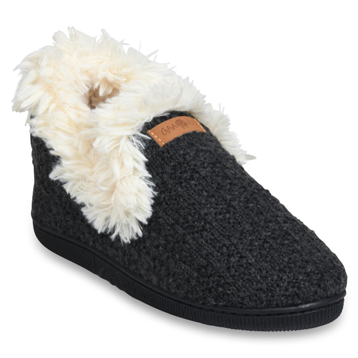 Gaahuu womens textured knit faux fur collared memory foam slipper boot