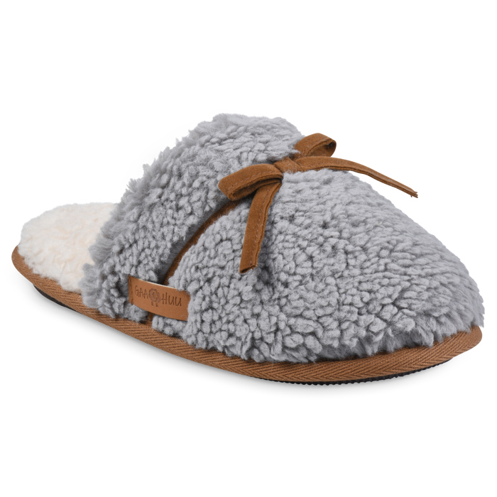 Gaahuu womens berber tape trimmed bow memory foam scuff slipper