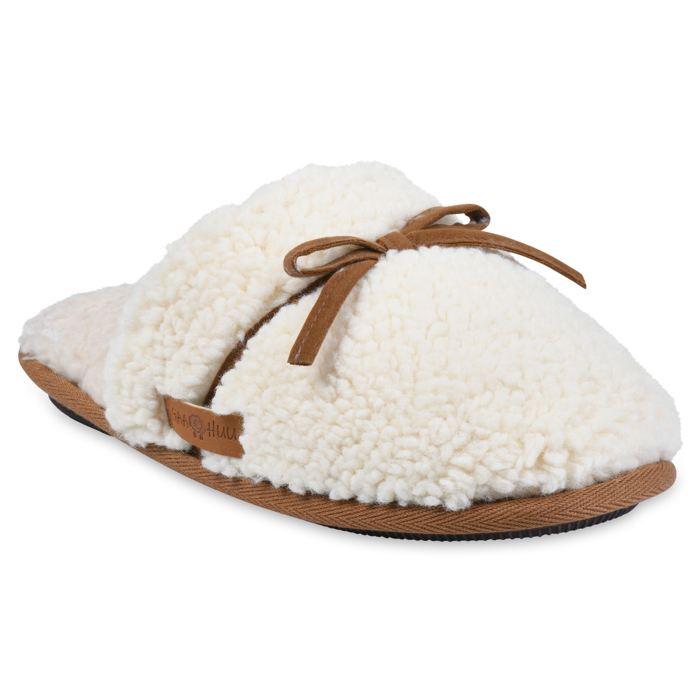 Gaahuu womens berber tape trimmed bow memory foam scuff slipper