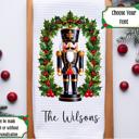  Personalized Black and Gold Nutcracker Waffle Weave Kitchen Towel, Christmas Holiday Hand Towel, Christmas Gift