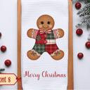 Personalized Faux Patchwork Gingerbread Man Microfiber Waffle Weave Kitchen Towel, Christmas Winter Kitchen Decor, Christmas Gift