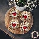 4-piece Faux Stained Glass Heart Ceramic Beverage Coaster, Valentine's Drink Coaster, Coffee Table Decor