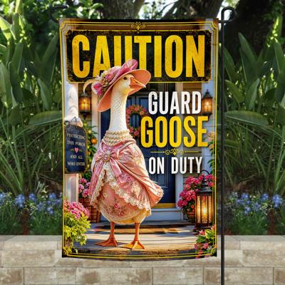 Caution Guard Goose On Duty Porch Goose 12x18 Double Sided Garden Flag