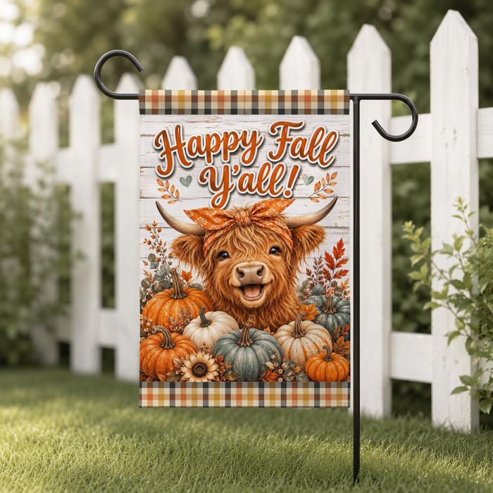 Happy Fall Y'All Garden Flag, 12x18 Double Sided Flag: Front Yard Decor