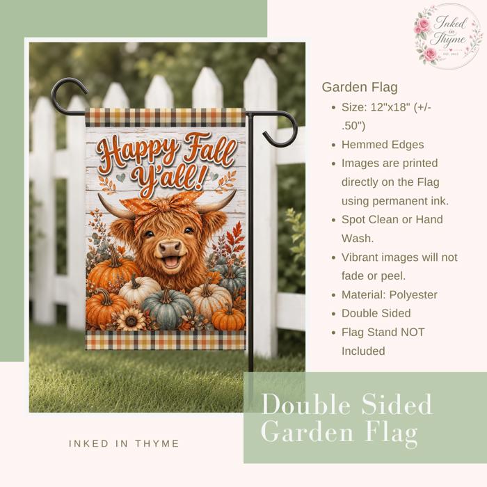 Happy Fall Y'All Garden Flag, 12x18 Double Sided Flag: Front Yard Decor