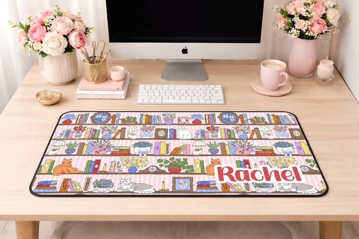 Personalized Cats & Books Desk Mat