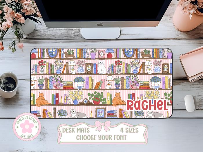 Personalized Cats & Books Desk Mat