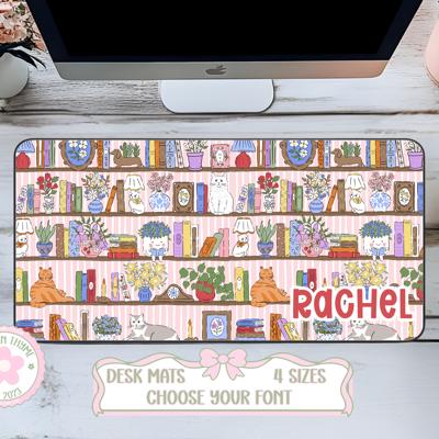 Personalized Cats & Books Desk Mat