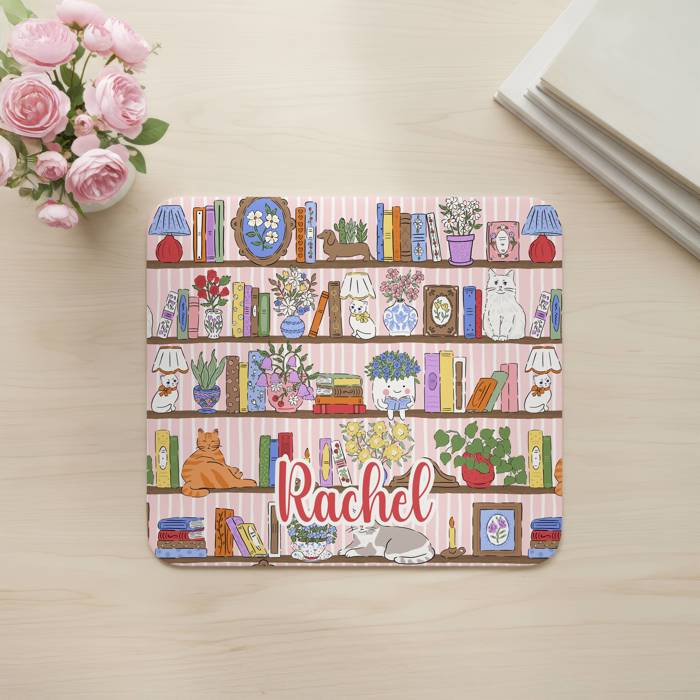 Personalized Cats & Books Desk Mat