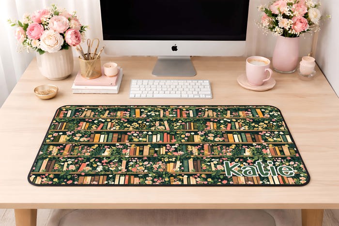 Personalized Green Bookshelf Desk Mat